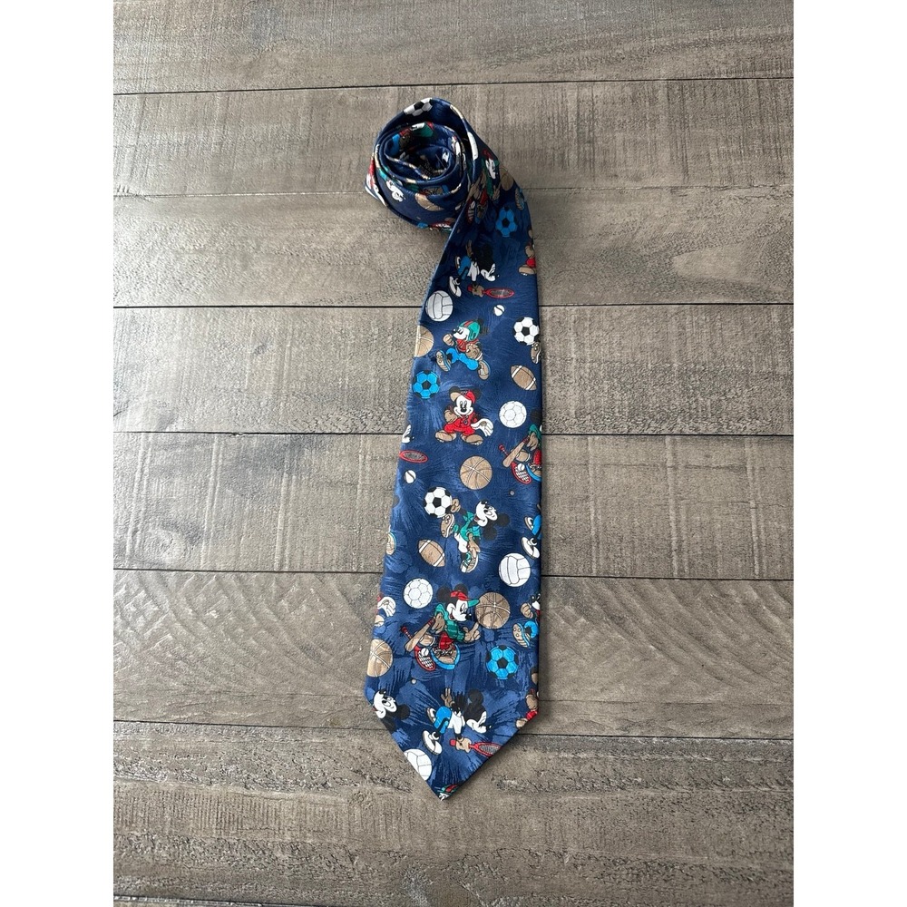 Mickey Mouse Playing Sports soccer, basketball and baseball Navy Blue Tie‎